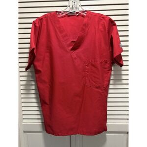 Scrub‎ Zone Scrub Top Red Short Sleeve V Neck Pockets Size SML Unisex Medical